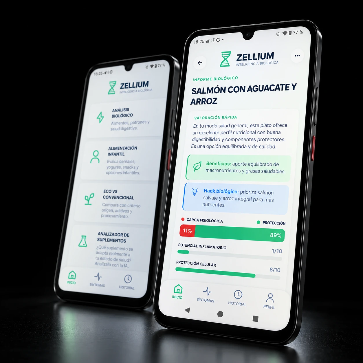 App Zellium — pantallas reales